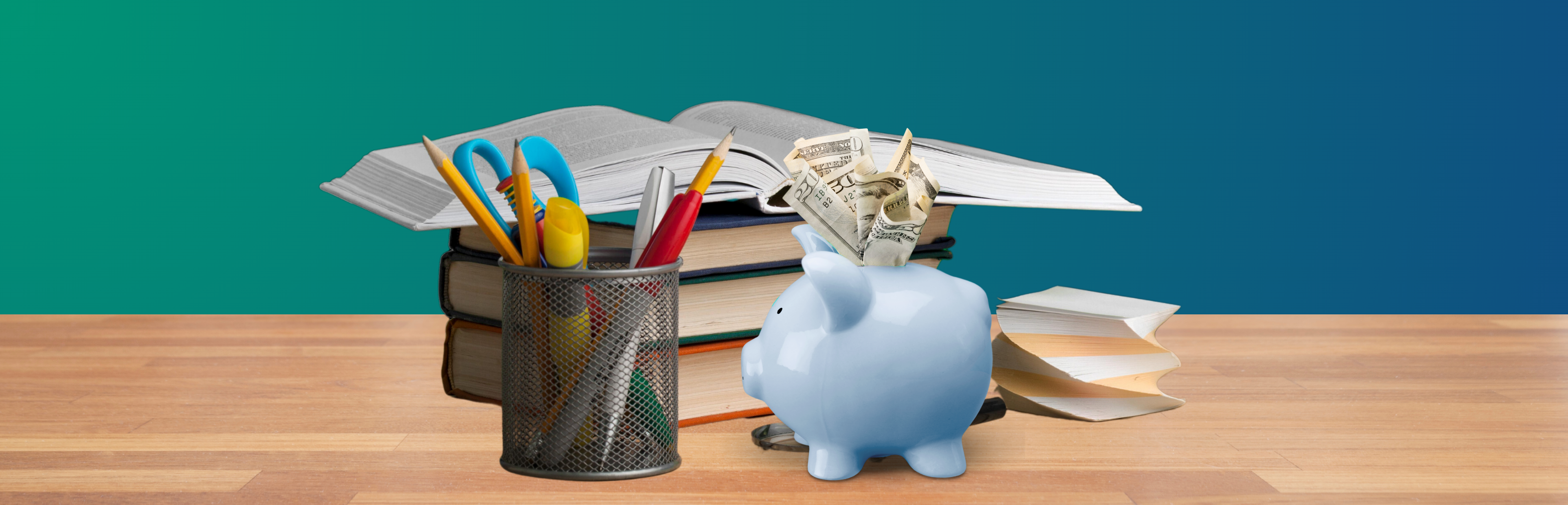 Education studying books with piggy bank